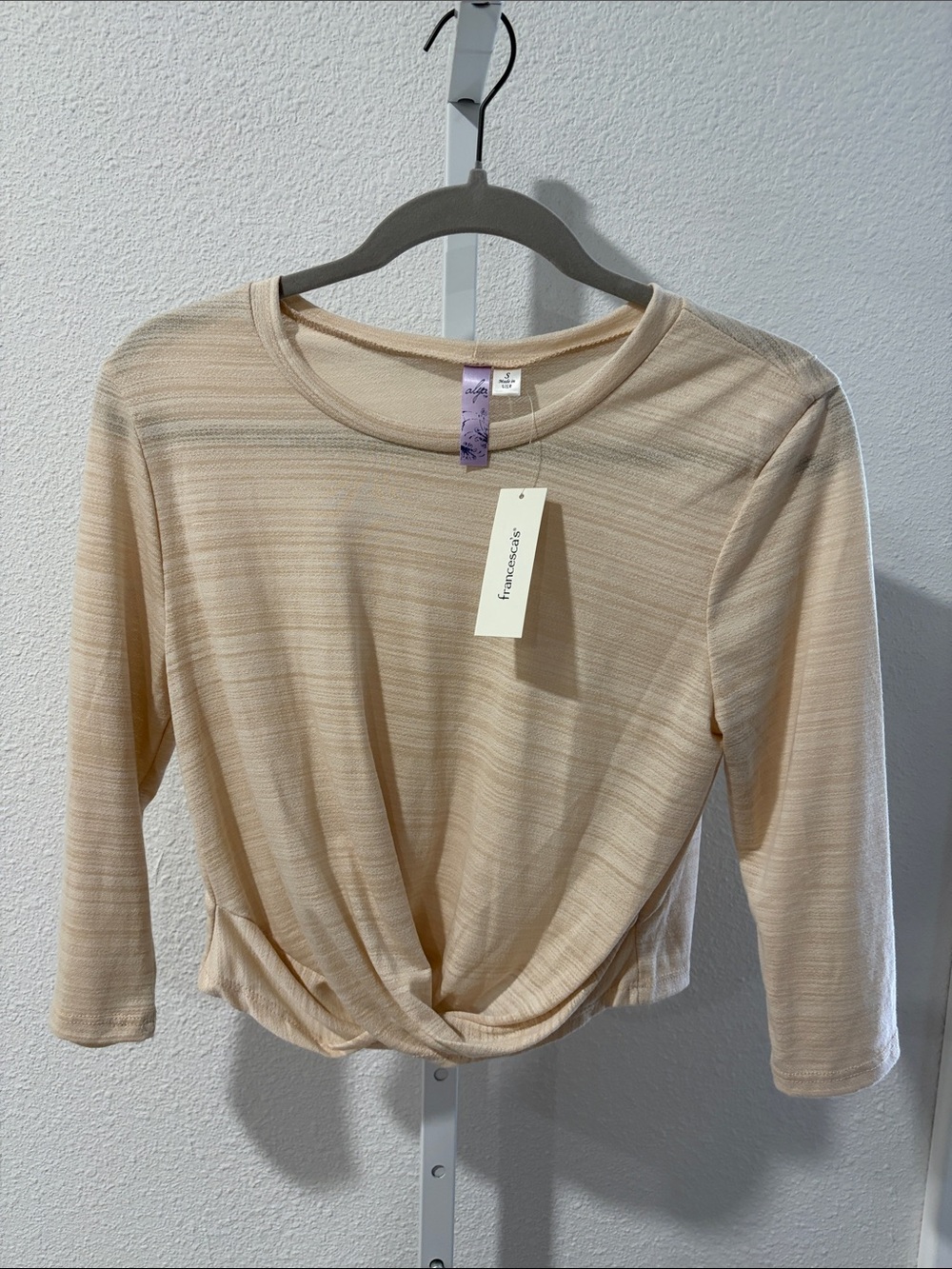 Francesca's Collections Beige Twist-Front Long-Sleeve Top